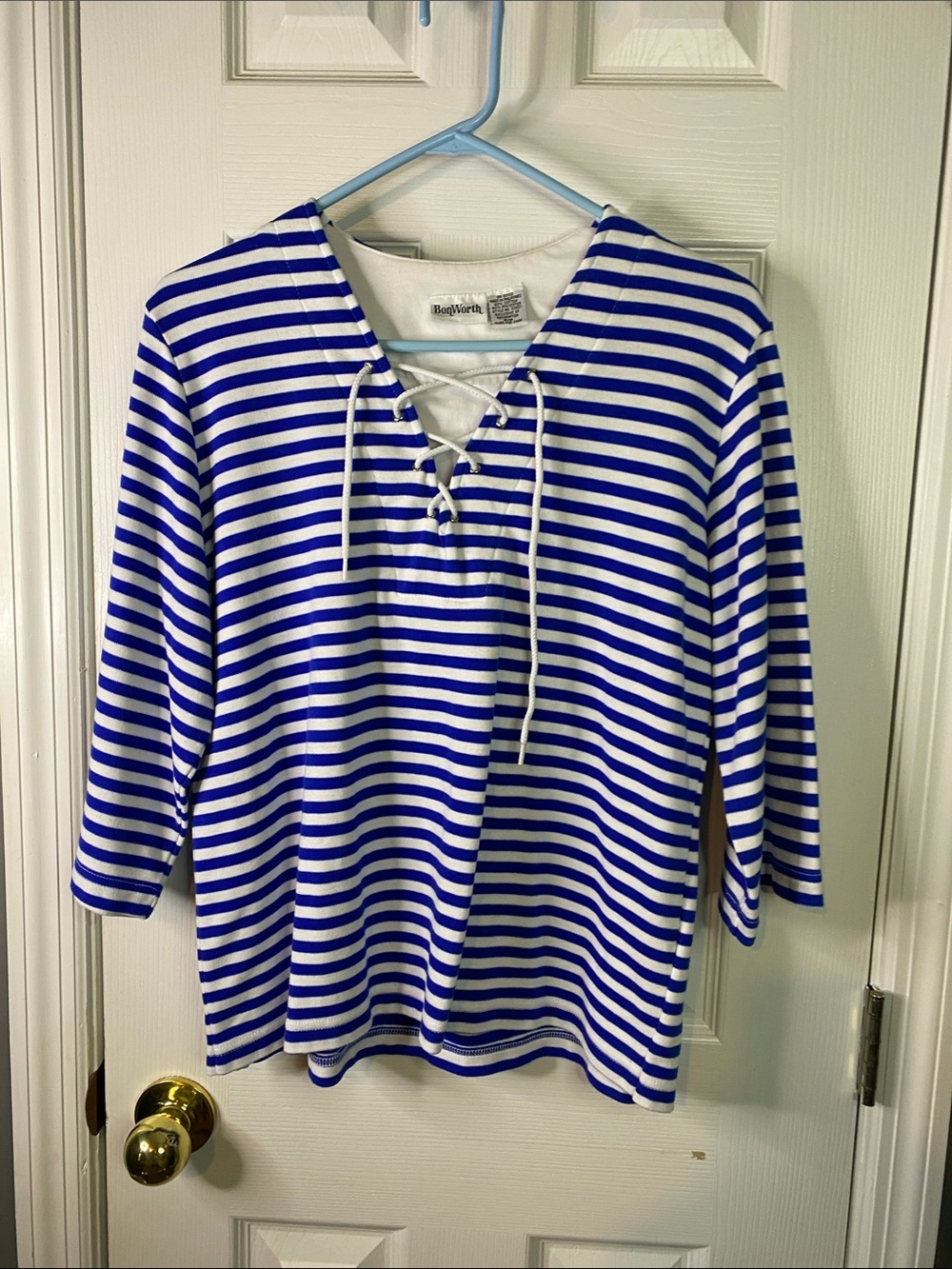 BonWorth Blue and White Striped Lace-Up Tunic Size MediumP.
